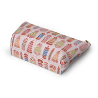 Stamped Leaves Accessory Pouch w T-bottom in Red